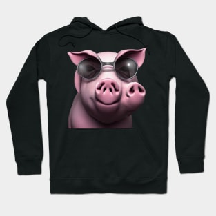 creature,photorealistic scary pig with pierced nose and sunglasses 8k Hoodie